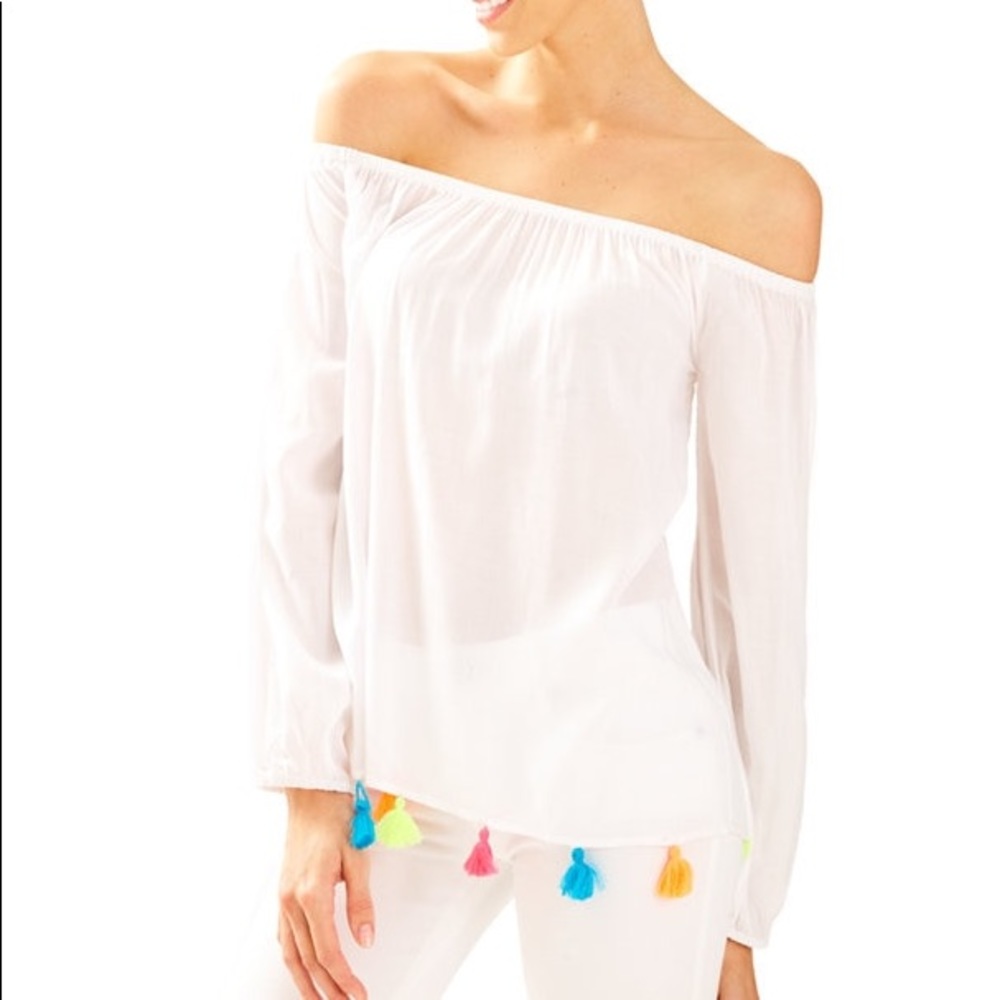 NWOT Lilly Pulitzer White Cotton Tassel Top XS